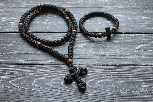 33 Knots Prayer Rope Komboskini – Black Silk Thin Rope with Black Beads –  10 pcs – IMPERIAL ICONS