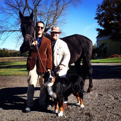 The Bubble Collection founder Gregory Cole and Michael Perris, pictured with their horse Diana and Holly, a Bernese Mountain Dog. As animal lovers its a no-brainer when it came to deciding that all of The Bubble Collection fragrances were cruelty free.