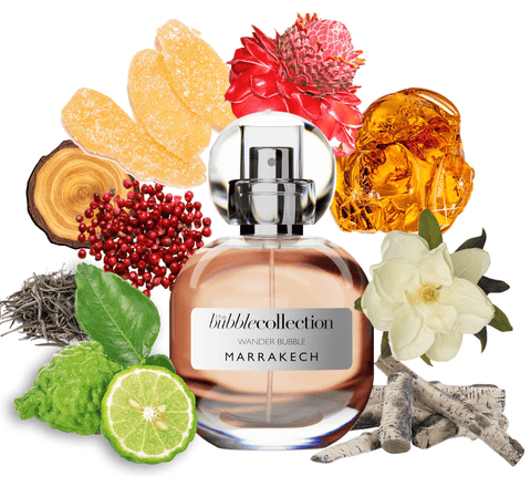 Marrakech by The Bubble Collection: A captivating floral and spicy unisex EDT. This fragrance is vegan, certified cruelty-free."