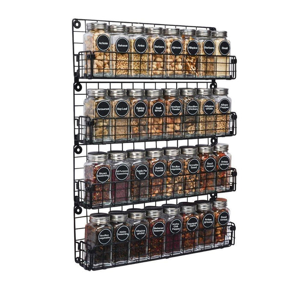 4-Tier Black Spice Rack Wall Mounted