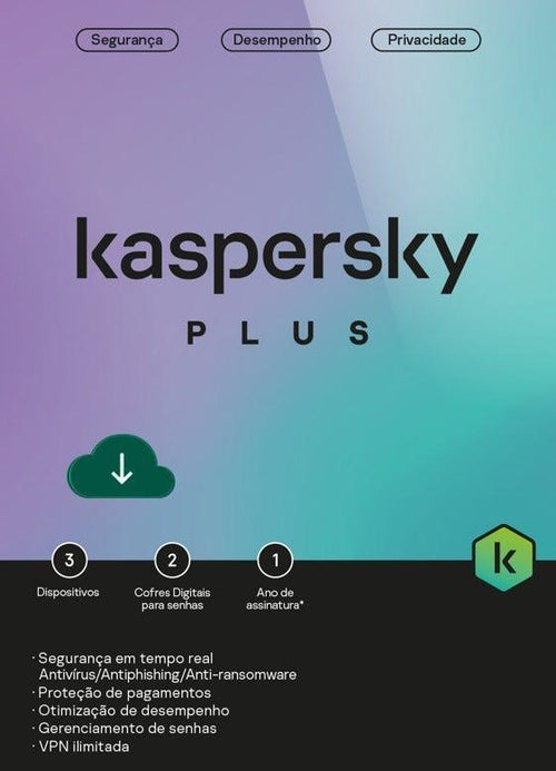 Antivírus Kaspersky Plus BR 3 dispositivos 1 ano ESD - KL1042KDCFS