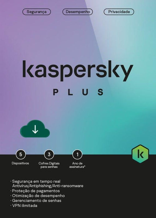 Antivírus Kaspersky Plus BR 5 dispositivos 1 ano ESD - KL1042KDEFS