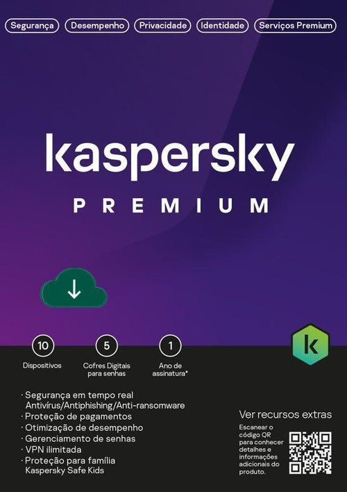 Antivírus Kaspersky Premium 2022 20 Dispositivos 1 Ano - KL1047KDNFS