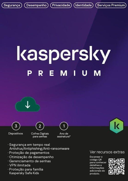 Antivírus Kaspersky Premium 3 dispositivos 1 ano ESD - KL1047KDCFS