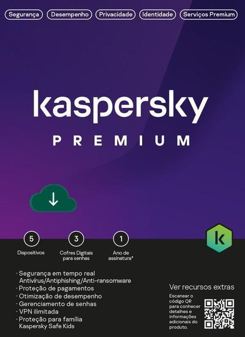 Antivírus Kaspersky Premium 5 dispositivos 1 ano ESD - KL1047KDEFS