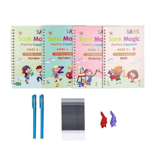 PratiqueKid® Kit 4 Cadernos de Caligrafia Mágicos