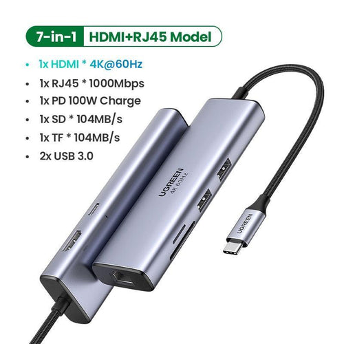 UGREEN HUB USB-C 4K 60Hz - Expansão de 7 portas