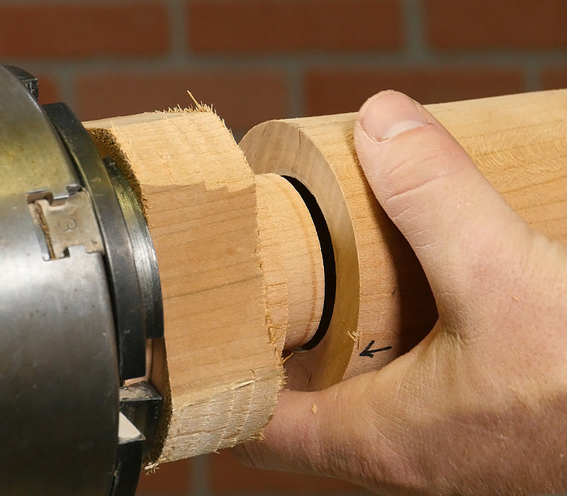 Mounting the blank on a jam chuck.