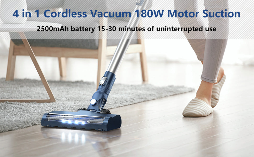Prettycare W200 Cordless Stick Vacuum Cleaner Lightweight for Carpet Floor Pet Hair