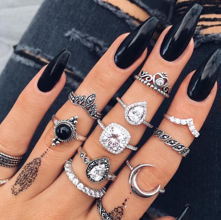 black goth rings for girls ring set for women boho jewelry anillos