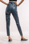 Blue Leather Tapered Pant