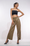 Beige Leather Flared Pant