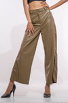 Beige Leather Flared Pant