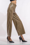 Beige Leather Flared Pant