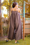 Brown textured linen jumpsuit