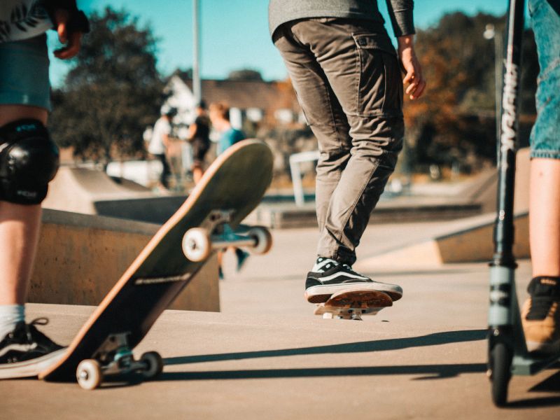 Skateboarders at a skatepark