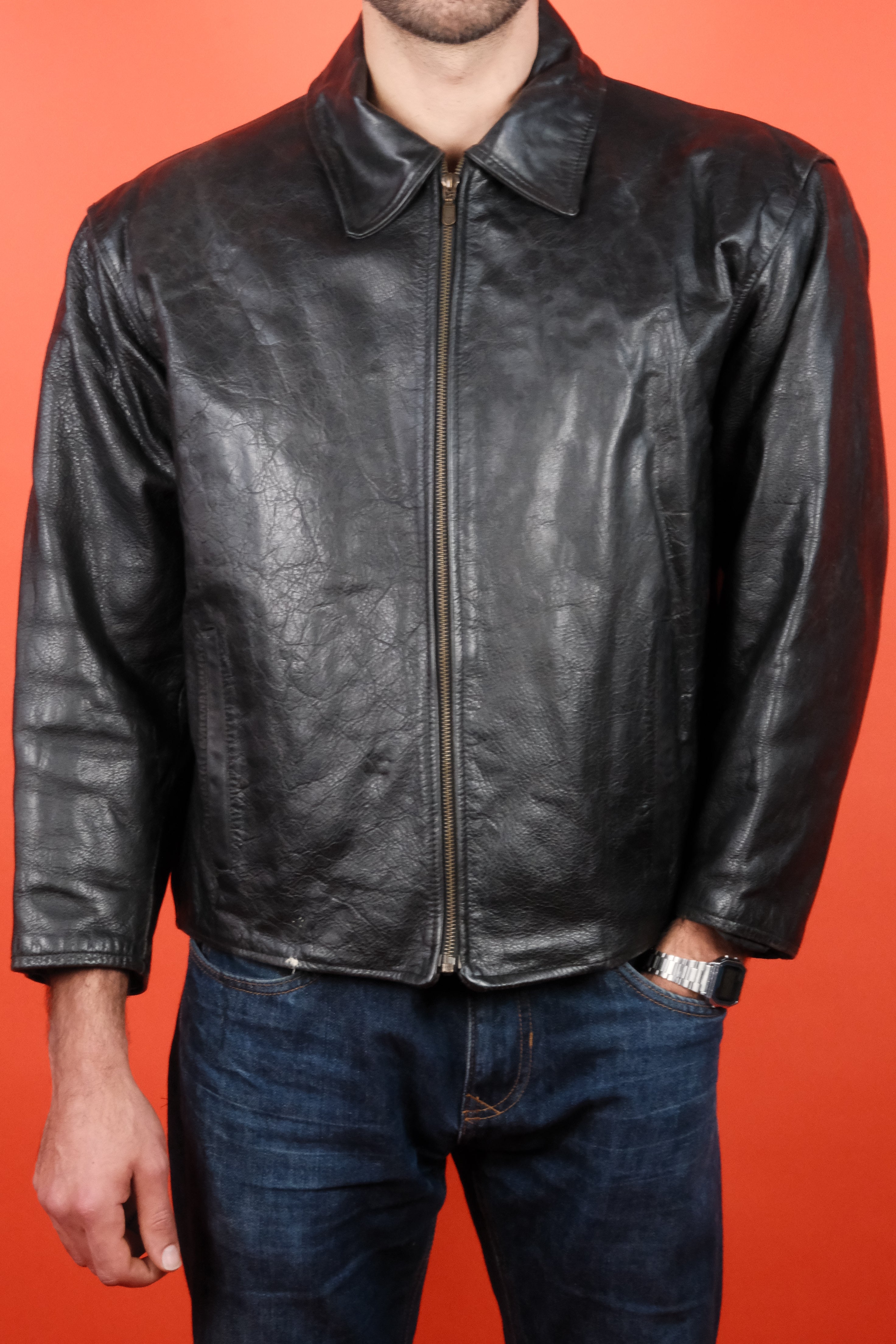 Hugo Boss Leather Jacket 'L/52' ~ Vintage Store Clochard92.com