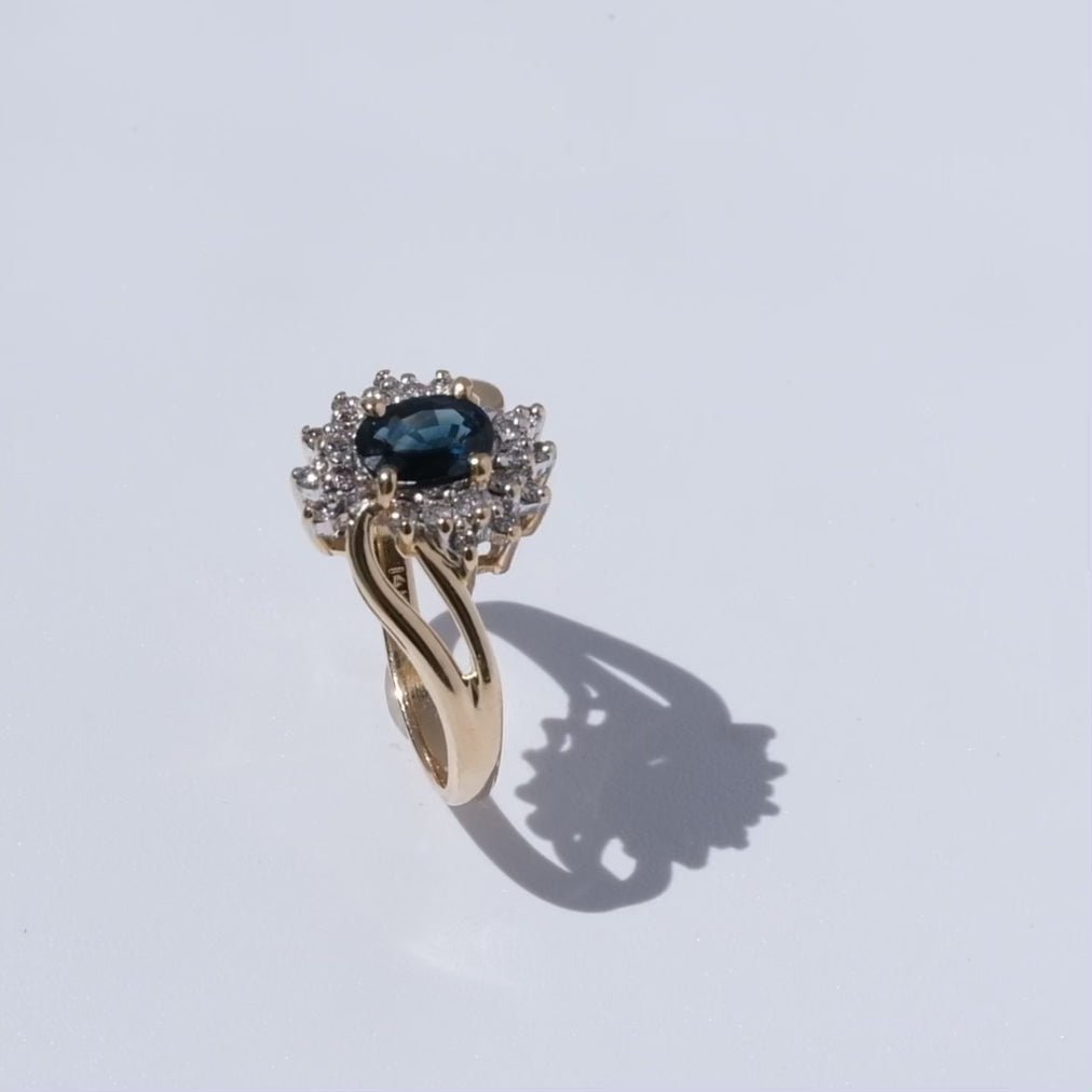 サファイア ダイヤモンド ハロー リング 14 5号 Sapphire Diamond Halo Ring Size 14 5 Chili