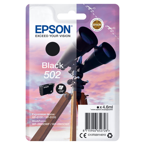 Epson originální ink C13T02V14010, T02V140, 502, black, 4.6ml