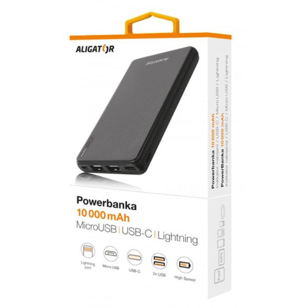 Powerbanka Aligator 10000mAh Li-Pol, 3v1 Micro, Lightning, Typ C