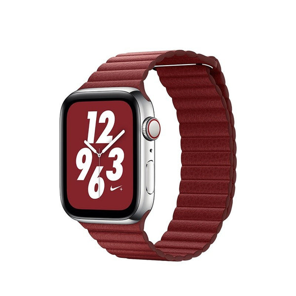 Kožený magnet. řemínek pro Apple watch 42/44/45 mm, červerná