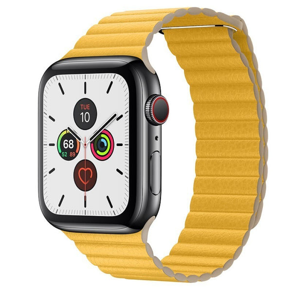 Kožený magnet. řemínek pro Apple watch 42/44/45 mm, Loop, žlutá