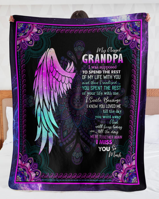 Personalized Memorial Blanket For Loss Of Grandpa I Know You Loved Mandala Angel Wing Custom Name Keepsake Gifts