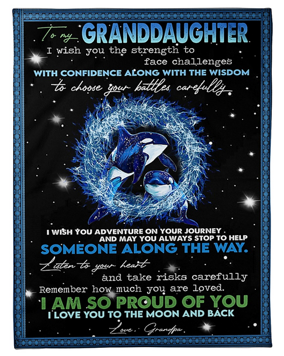 Personalized Blanket To My Granddaughter From Grandpa Old & Baby Orca Printed Star Night Background Custom Name