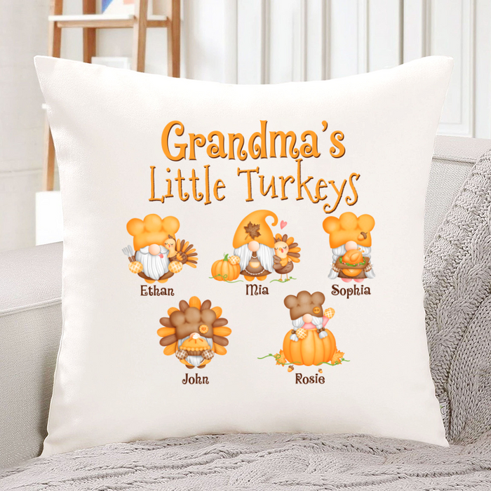 Personalized Square Pillow Gifts For Grandma Little Turkeys Pumpkins Custom Grandkids Name Sofa Cushion For Thanksgiving