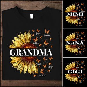 Personalized T-Shirt For Grandma Sunflower Butterfly Art Printed Custo ...