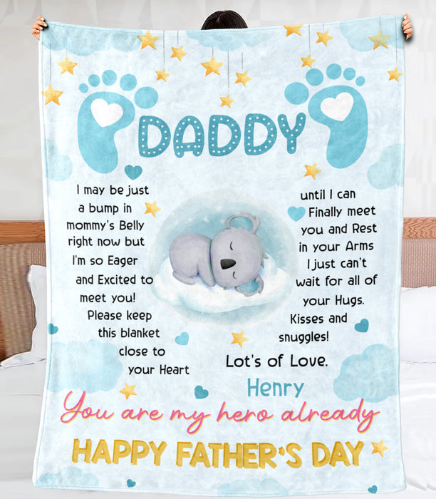 Personalized Fleece Sherpa Blanket From Baby Boy To First Time Dad Cute Koala I Just Can't Wait Custom Name Fathers Day