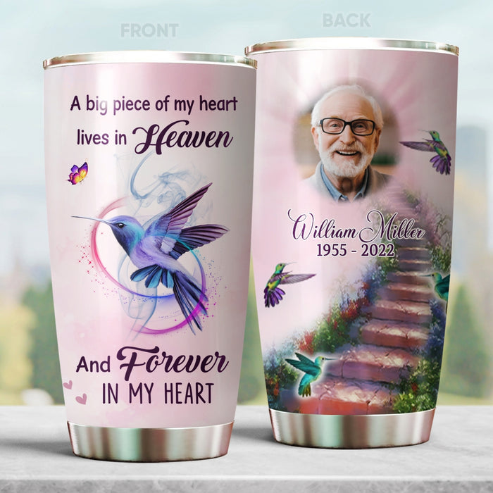 Personalized Memorial Tumbler For Loss Of Loved One Hummingbird Butterflies Stair Way To Heaven Custom Name Travel Cup