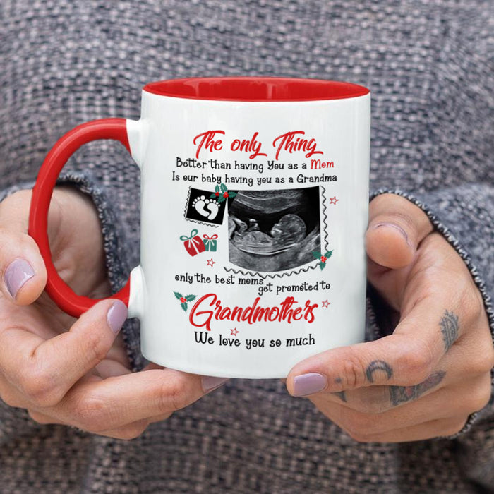 Personalized Coffee Mug Gifts For Grandma To Be Get Promoted To Grandmother Sonogram Custom Name Christmas Accent Cup