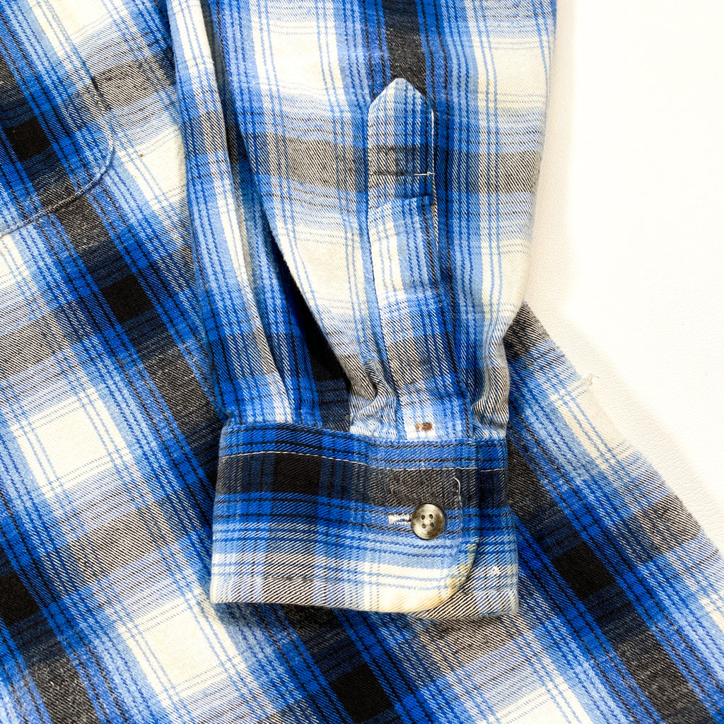 Vintage 80's St. John's Bay Blue Shadow Plaid Flannel Button Down