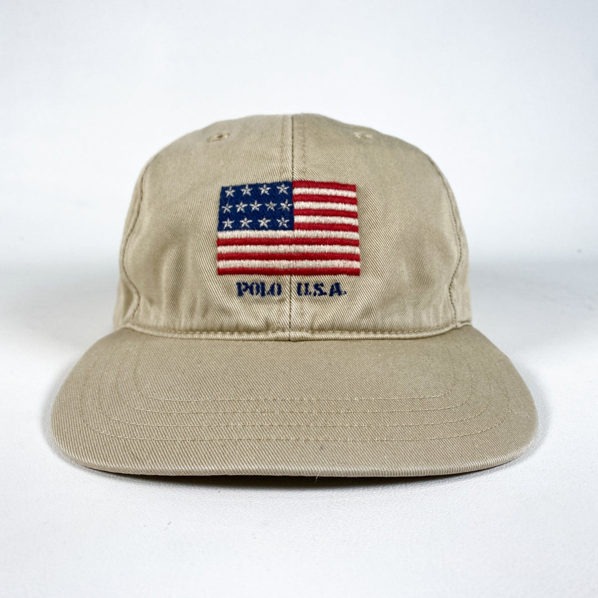 Vintage 90's Polo Ralph Lauren USA American Flag Beige Strapback Hat –  CobbleStore Vintage