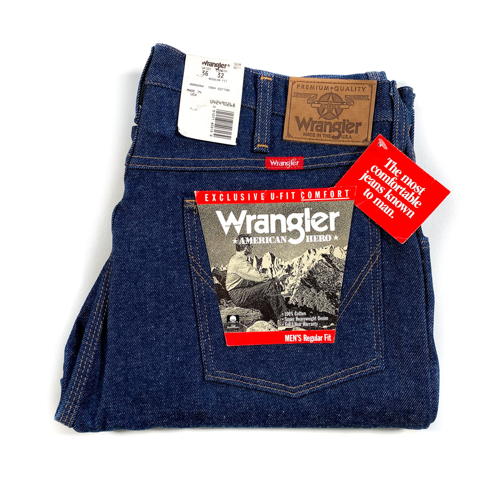 Vintage 1989 Wrangler Deadstock 36x32 Made in USA 99902NV Jeans –  CobbleStore Vintage