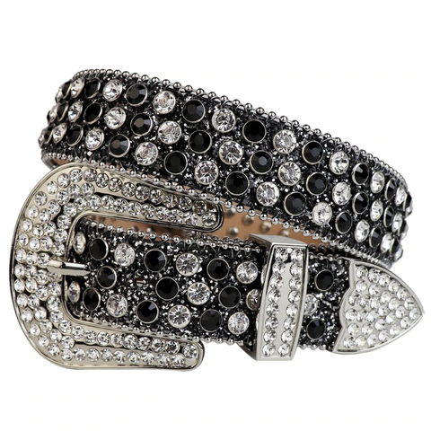 Black Strap With Black And White Studded Rhinestone Belt