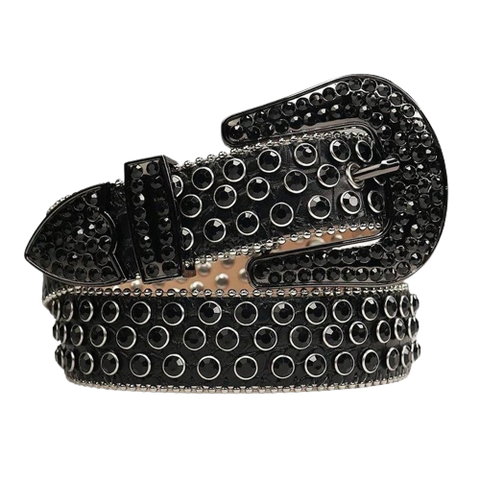 Black Strap With Black Studded Rhinestone Belt