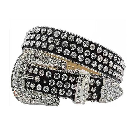 Black Strap With Sparkling White Studded Rhinestone Belt