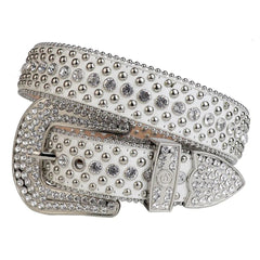 White Strap with Transparent Crystals Studded Rhinestone Belt