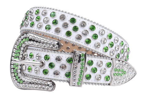 White Strap with Green & White Studded Rhinestone Belt