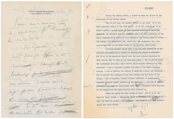 John F. Kennedy presidential candidacy speech manuscript