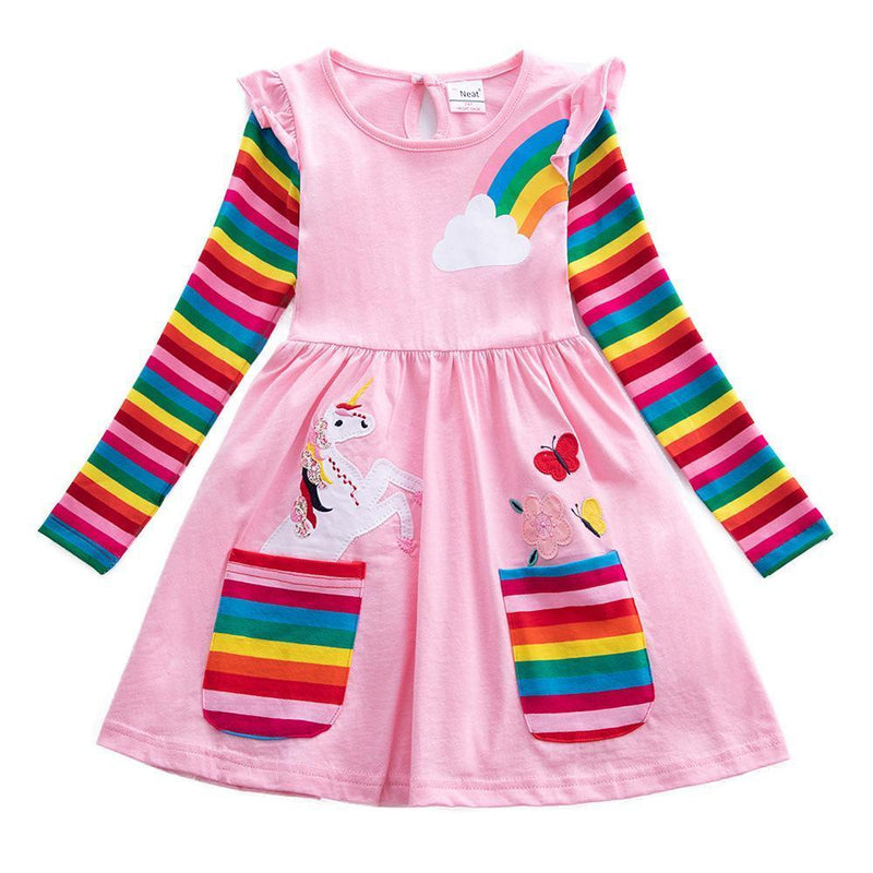 Kids Little Girls' Dress Unicorn Floral Stripe Rainbow Animal Print Long Sleeve Active Casual Dresses