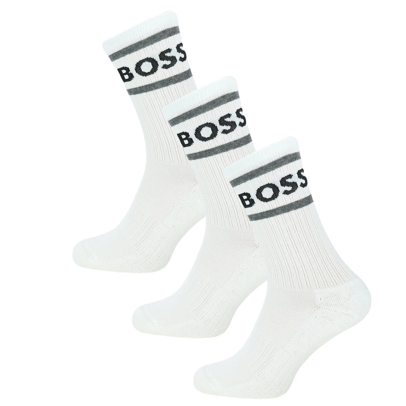 Rib Stripe Boss | Lot de 3 paires de chaussettes courtes blanches en coton