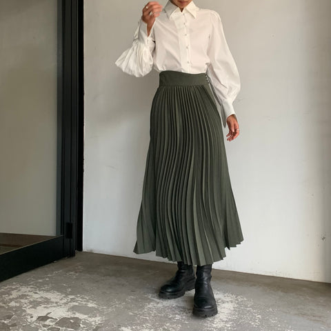 Mame Kurogouchi】 Curved Pleated Shirt / Curved Pleated Flared