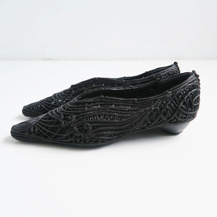 【Mame Kurogouchi/マメ】, Cord Embroidery Egg Heel Pumps , MM23SS-AC305