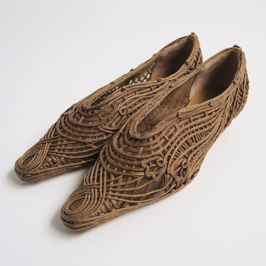 【Mame Kurogouchi/マメ】, Cord Embroidery Egg Heel Pumps , MM23SS-AC305