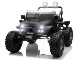 Black Power wheels jeep with lifted 24v electric kid car with EVA rubber wheels and led lights