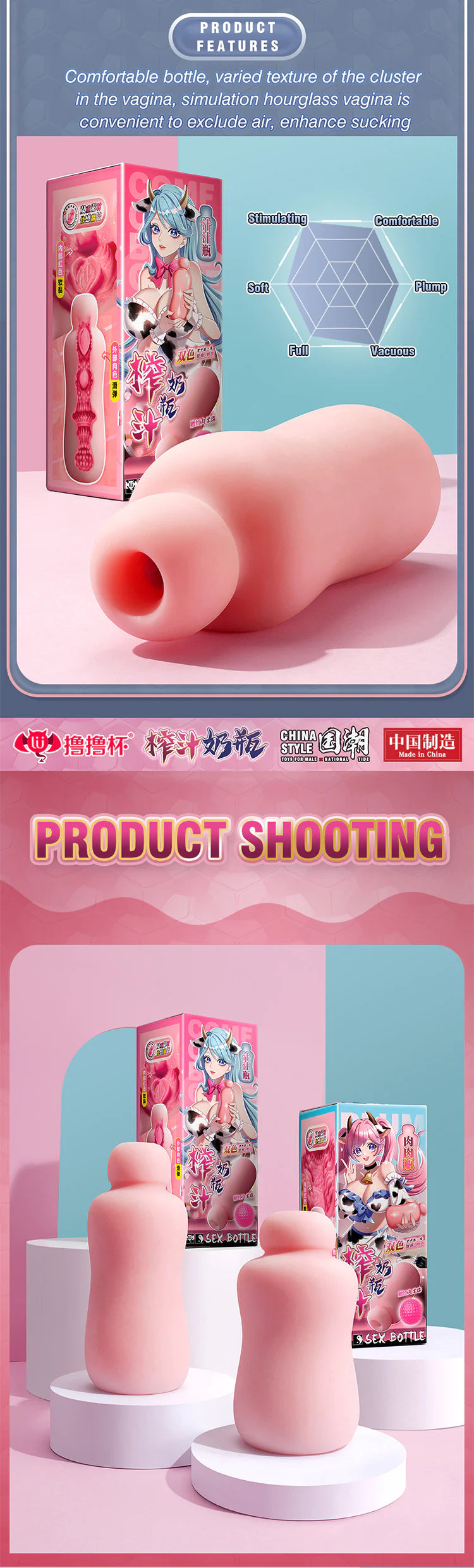Lulucup® Anime-Inspired Manual Masturbation Cup - Bottle Design, Realistic Sleeve, Multi-Stimulation, Ideal for Male Masturbation 17