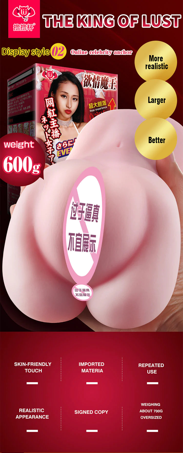 Lulucup® Celebrity-inspired Butt Masturbator Lifelike Tunnel, Multi-Stimulation, Male Masturbation Toy1